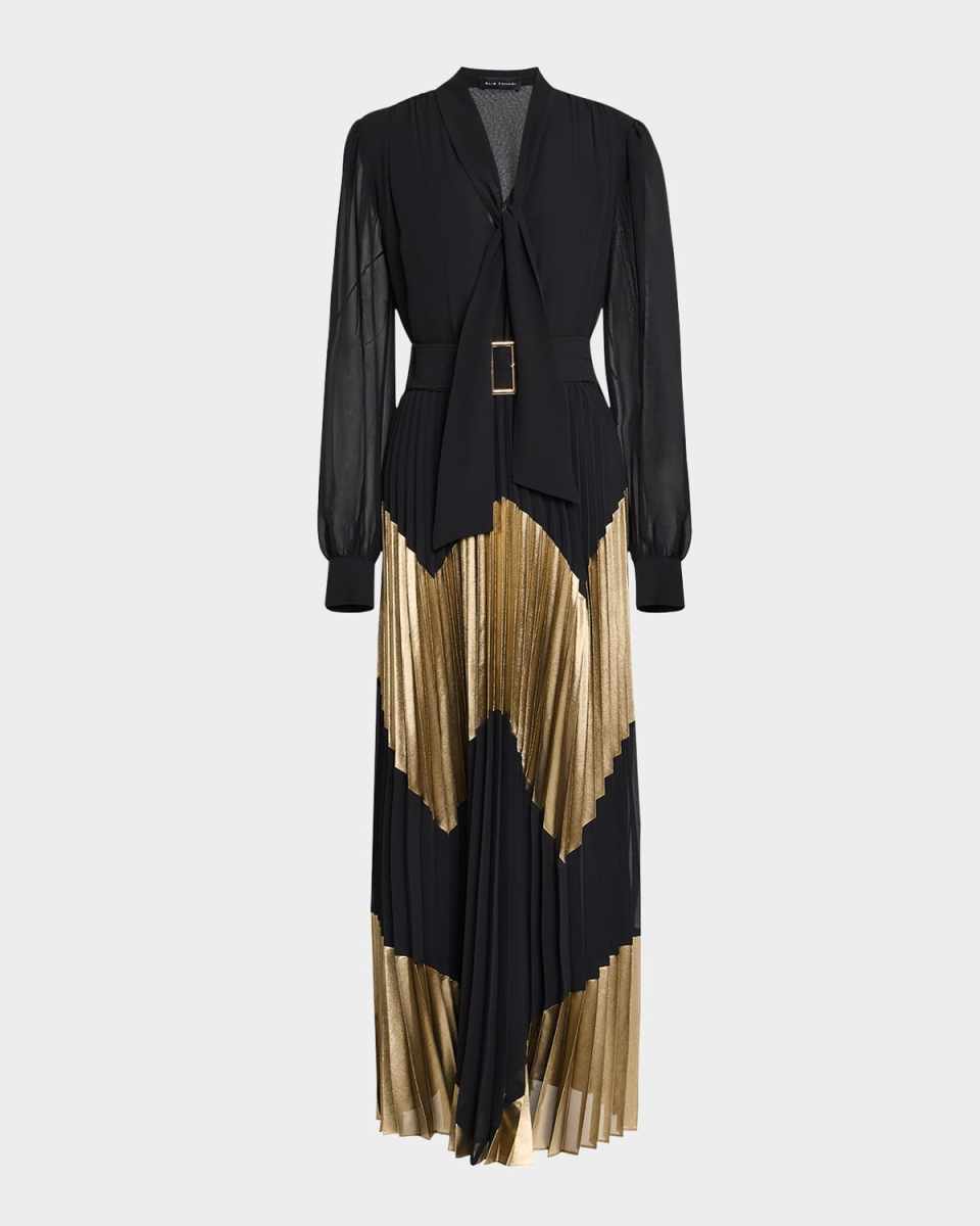 The Carrie Pleated Metallic Chevron Gown
